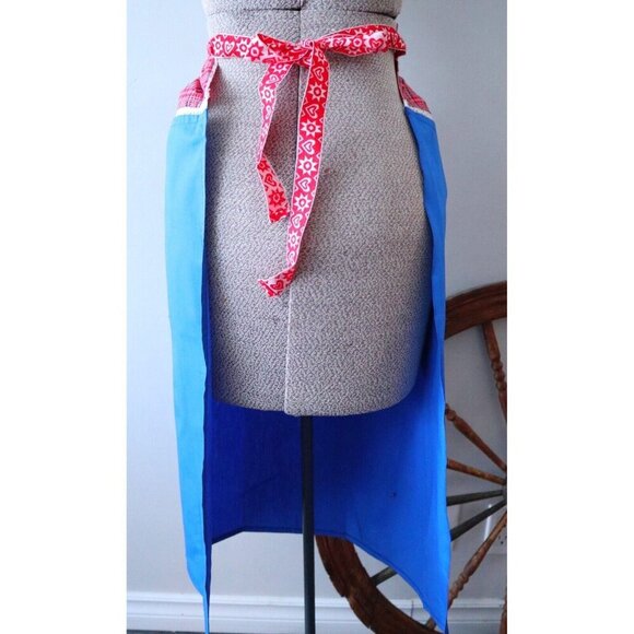 Apron Vintage Aprons Half Apron Blue 1 Pockets Cotton Long - Picture 3 of 3